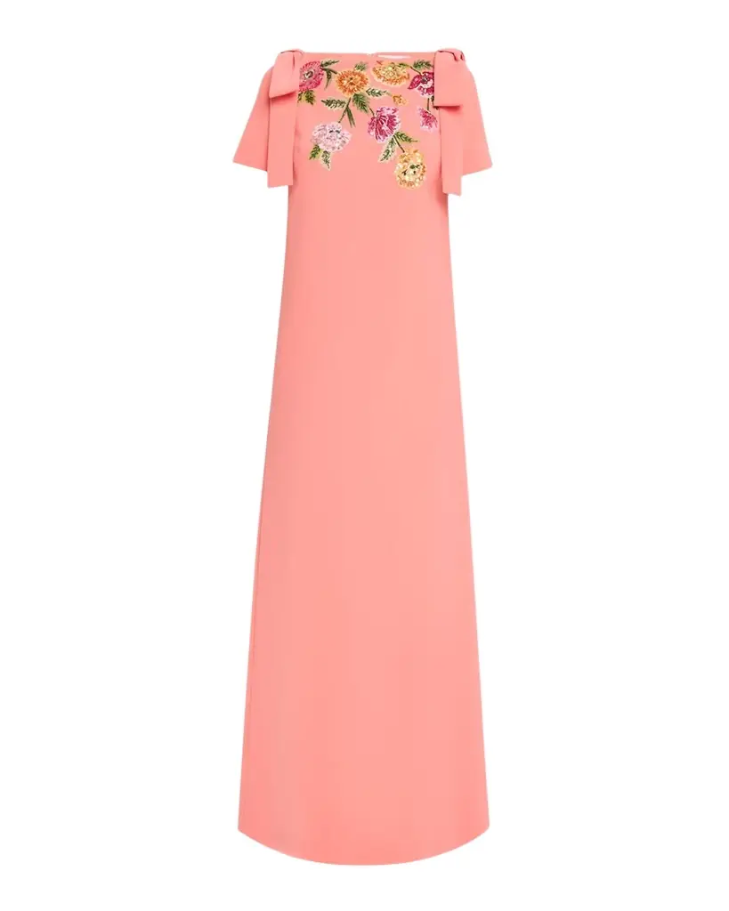 Embroidered Bow-Shoulder A-Line Gown Embroidered Bow-Shoulder A-Line Gown