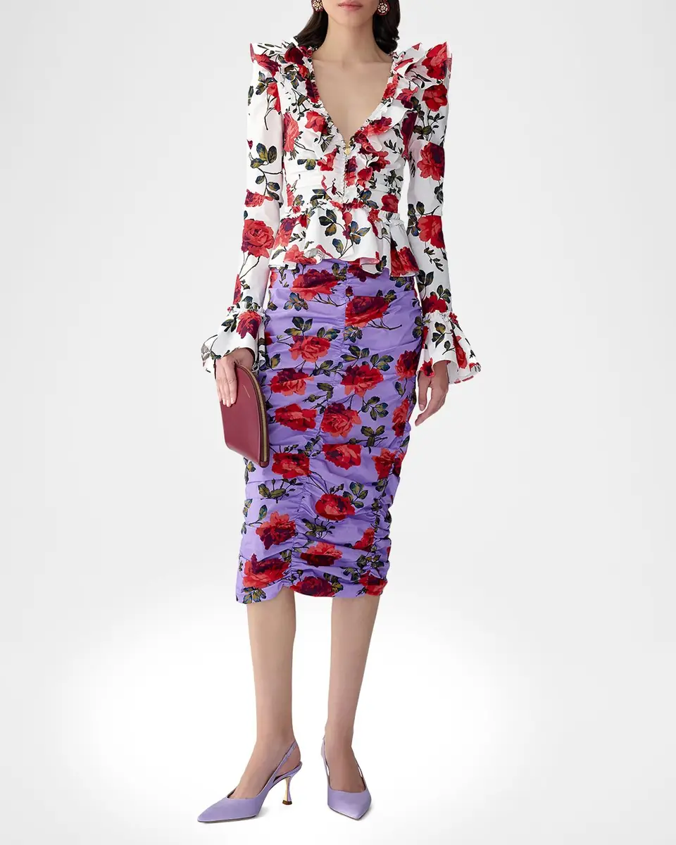 Carolina Herrera Floral Ruched Ruffle Peplum Blouse | Thumbnail 2 Carolina Herrera Floral Ruched Ruffle Peplum Blouse | Thumbnail 2
