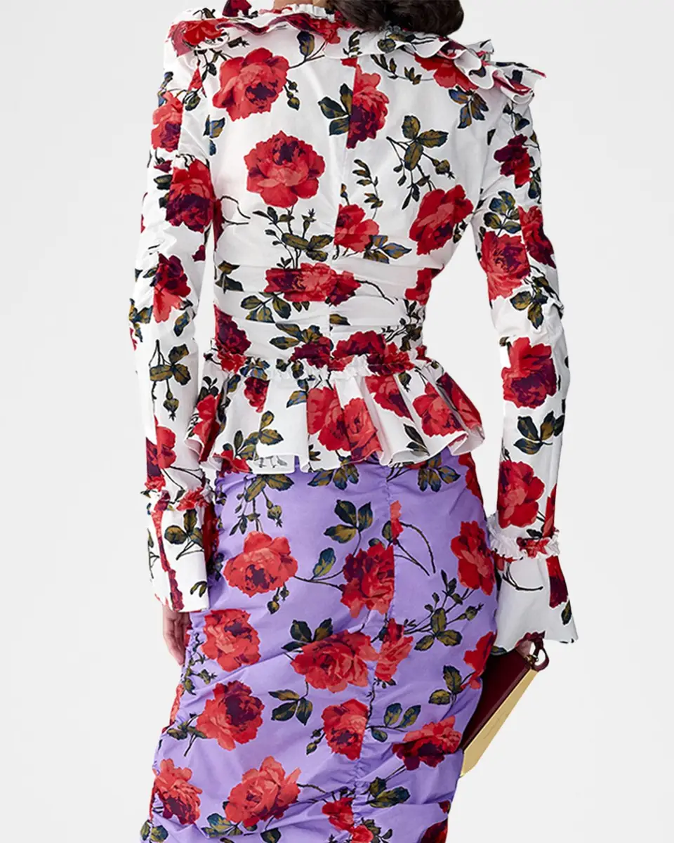 Carolina Herrera Floral Ruched Ruffle Peplum Blouse | Thumbnail 3 Carolina Herrera Floral Ruched Ruffle Peplum Blouse | Thumbnail 3
