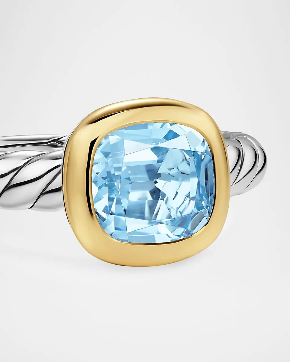 David Yurman DY Mercer Color Stone Ring with Sky Blue Topaz in Silver and 18K Gold, 7mm, Size 6 | Thumbnail 3
