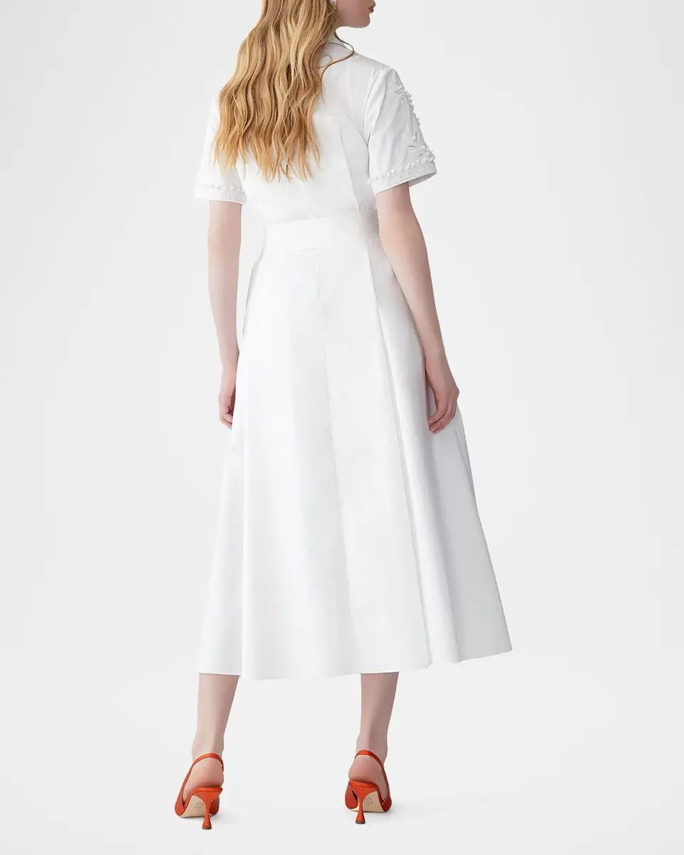 Carolina Herrera Grecian Embroidered Short-Sleeve Midi Shirtdress With Belt | Thumbnail 3 Carolina Herrera Grecian Embroidered Short-Sleeve Midi Shirtdress With Belt | Thumbnail 3