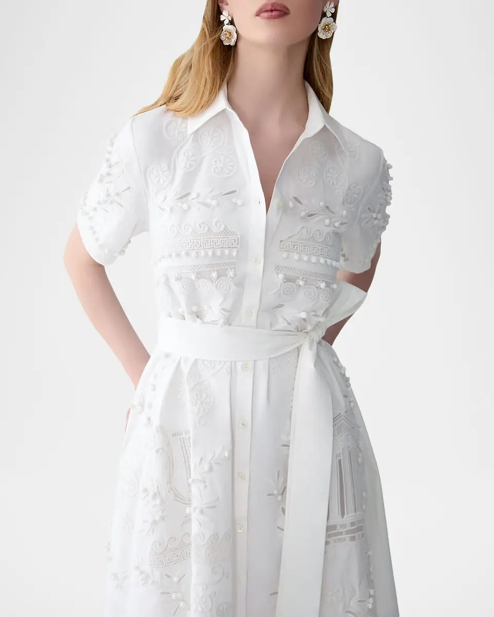 Carolina Herrera Grecian Embroidered Short-Sleeve Midi Shirtdress With Belt | Thumbnail 5 Carolina Herrera Grecian Embroidered Short-Sleeve Midi Shirtdress With Belt | Thumbnail 5