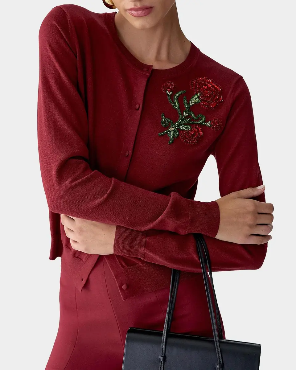 Carolina Herrera Embellished Silk-Cotton Crewneck Cardigan | Thumbnail 4