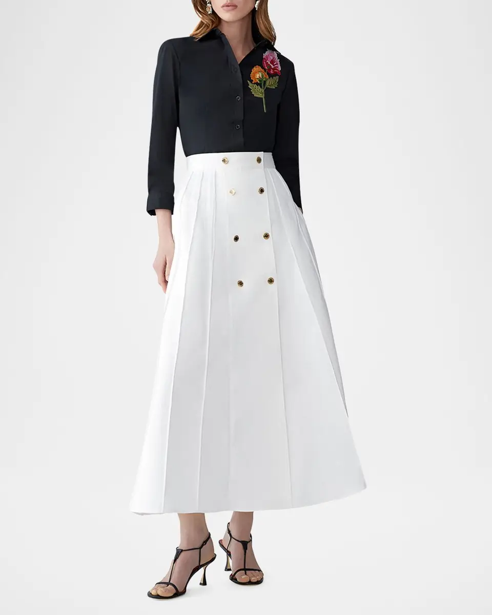 Carolina Herrera A-Line Sailor-Button Midi Skirt | Thumbnail 2