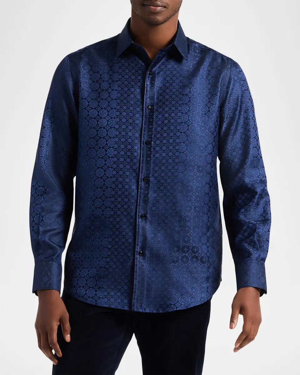 Robert Graham Men's Noble Touch Silk Jacquard Button-Down Shirt | Thumbnail 4 Robert Graham Men's Noble Touch Silk Jacquard Button-Down Shirt | Thumbnail 4