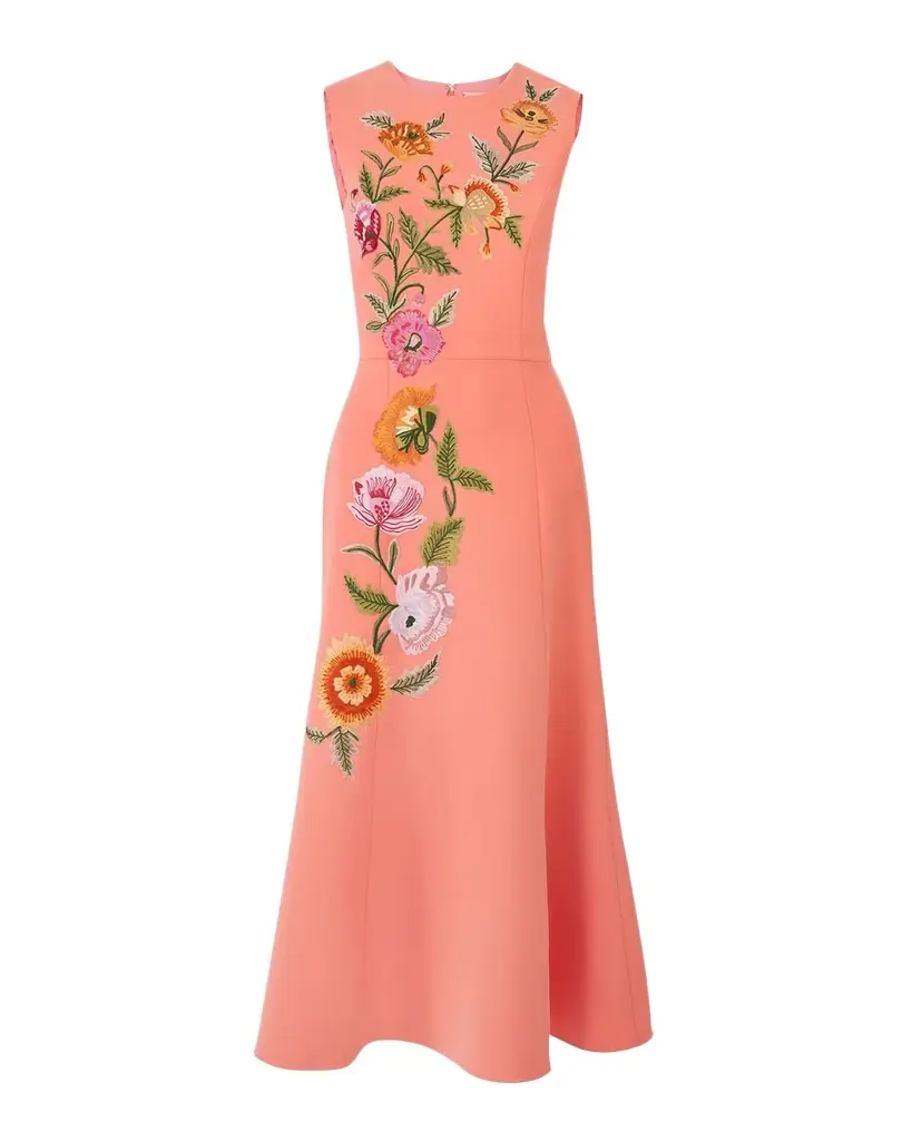 Carolina Herrera Floral Embroidered Sleeveless Midi Dress | Image 1 Carolina Herrera Floral Embroidered Sleeveless Midi Dress | Image 1