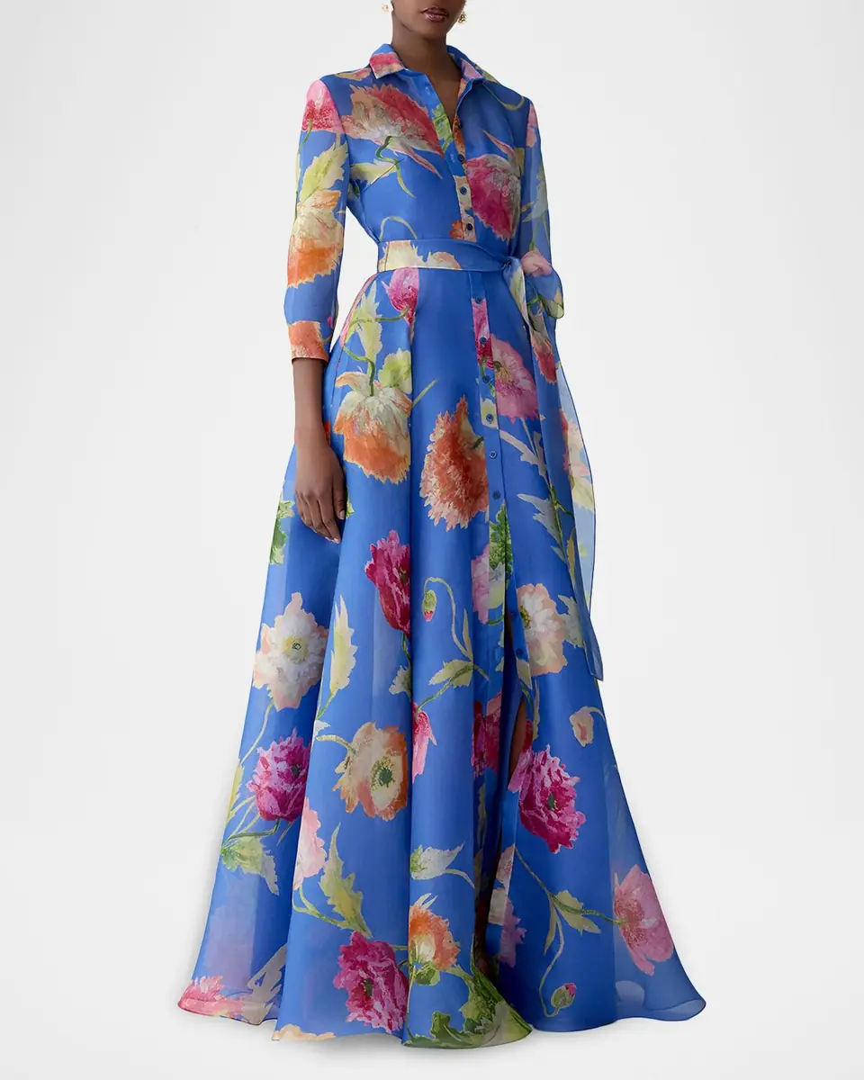 Carolina Herrera Floral Silk Chiffon Belted Trench Gown | Thumbnail 2
