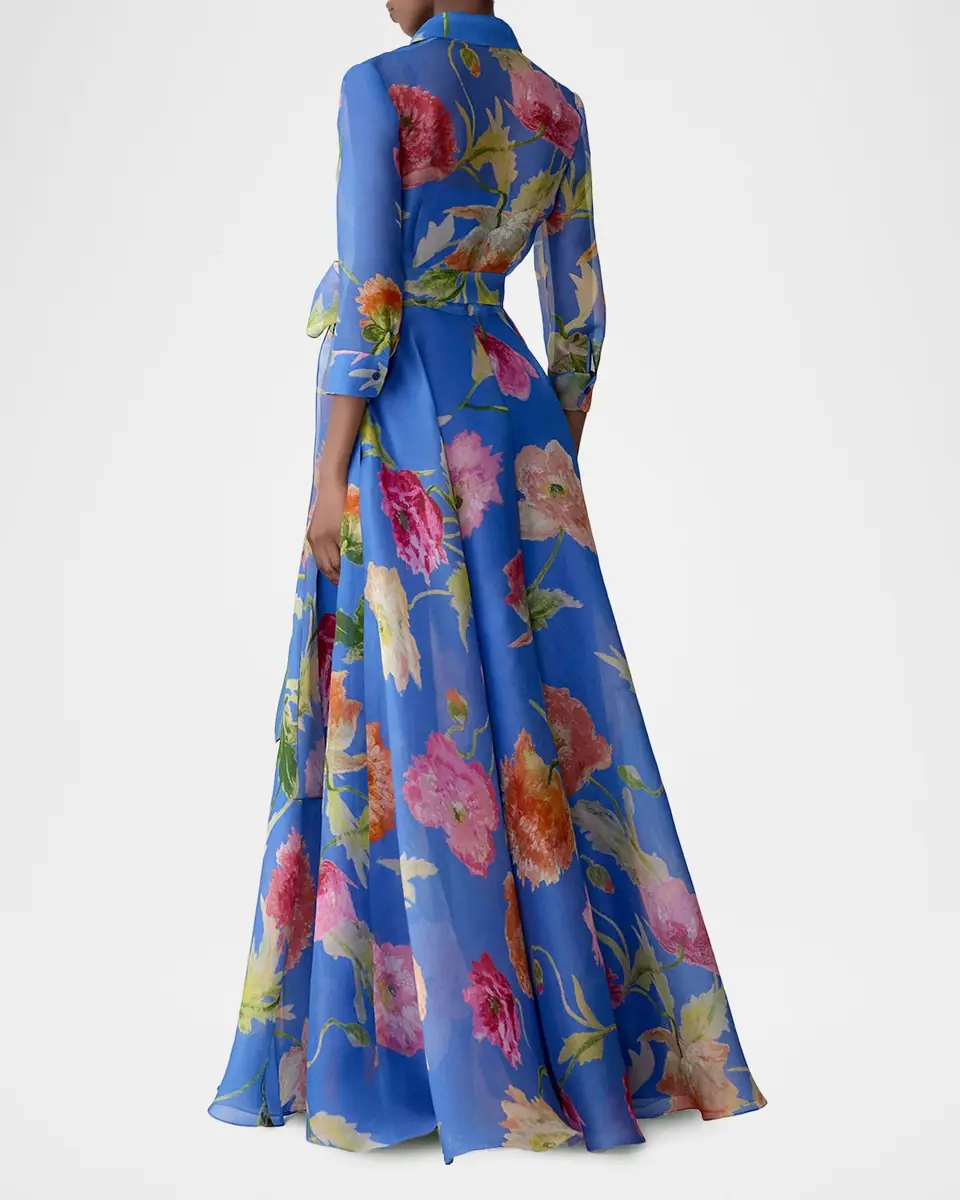 Carolina Herrera Floral Silk Chiffon Belted Trench Gown | Thumbnail 3