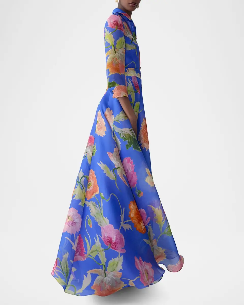 Carolina Herrera Floral Silk Chiffon Belted Trench Gown | Thumbnail 4
