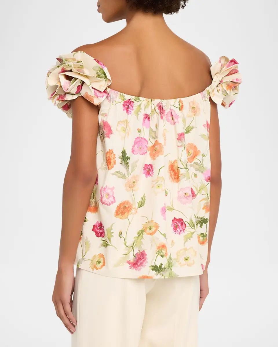 Carolina Herrera Rose Off-The-Shoulder Floral Cotton Top | Thumbnail 3