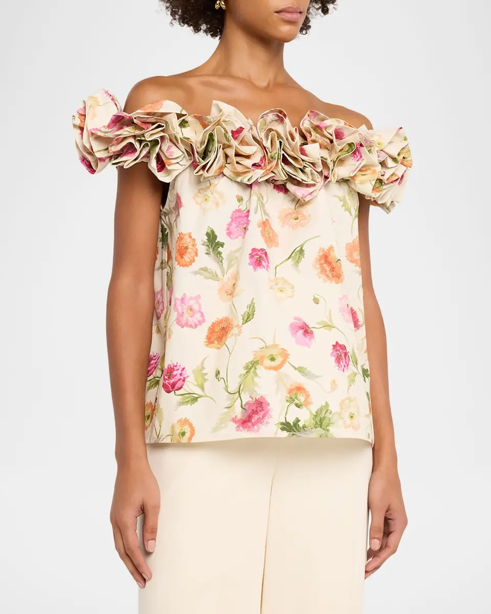 Carolina Herrera Rose Off-The-Shoulder Floral Cotton Top | Thumbnail 4