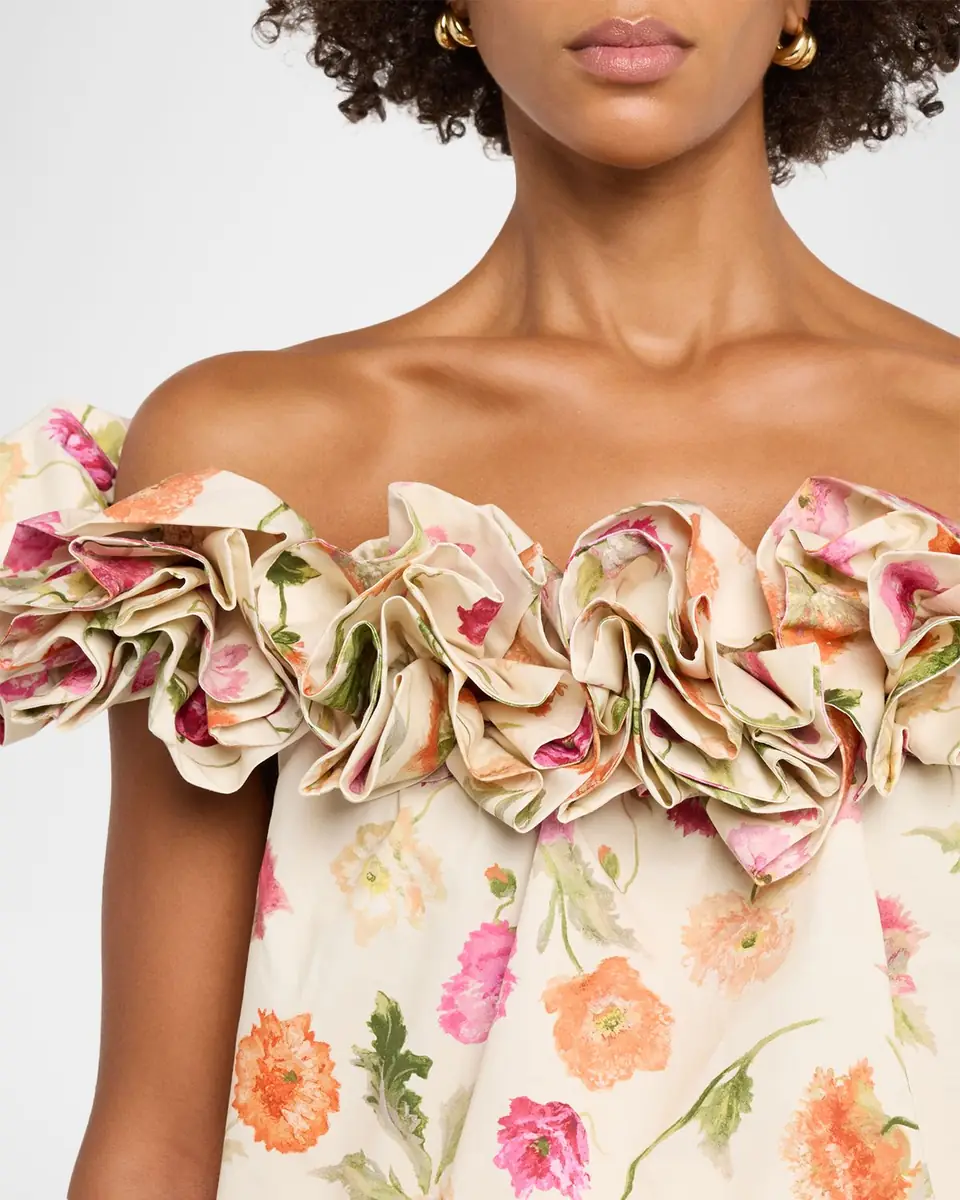 Carolina Herrera Rose Off-The-Shoulder Floral Cotton Top | Thumbnail 5