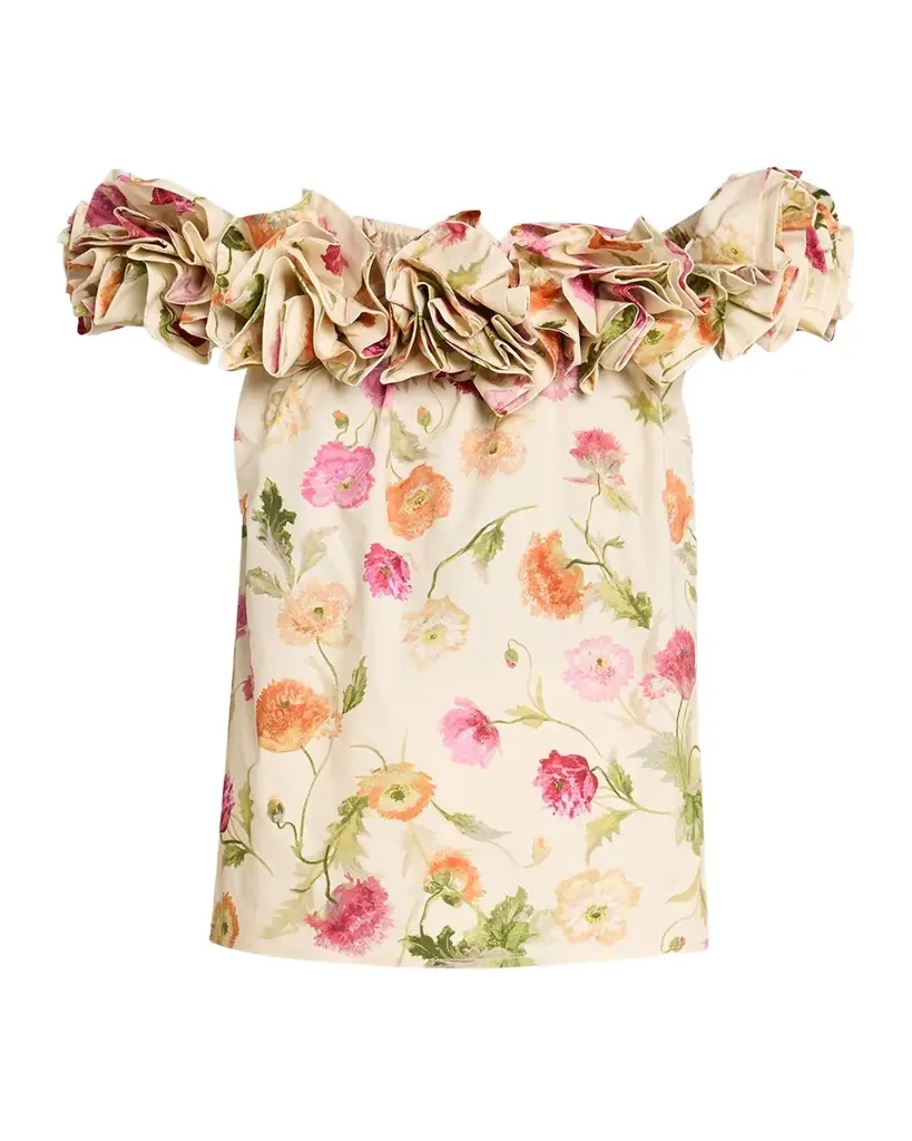 Rose Off-The-Shoulder Floral Cotton Top