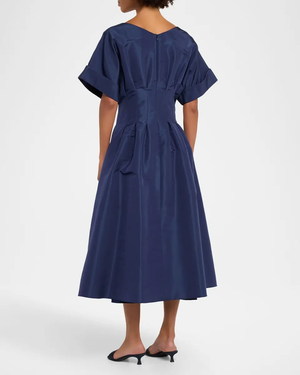 Carolina Herrera V-Neck Pleated Short-Sleeve Midi Dress | Thumbnail 3 Carolina Herrera V-Neck Pleated Short-Sleeve Midi Dress | Thumbnail 3