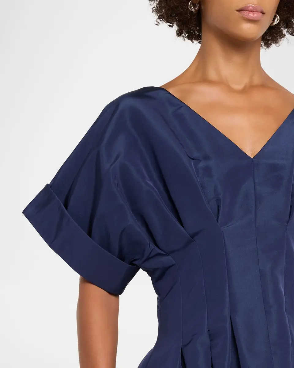Carolina Herrera V-Neck Pleated Short-Sleeve Midi Dress | Thumbnail 5 Carolina Herrera V-Neck Pleated Short-Sleeve Midi Dress | Thumbnail 5