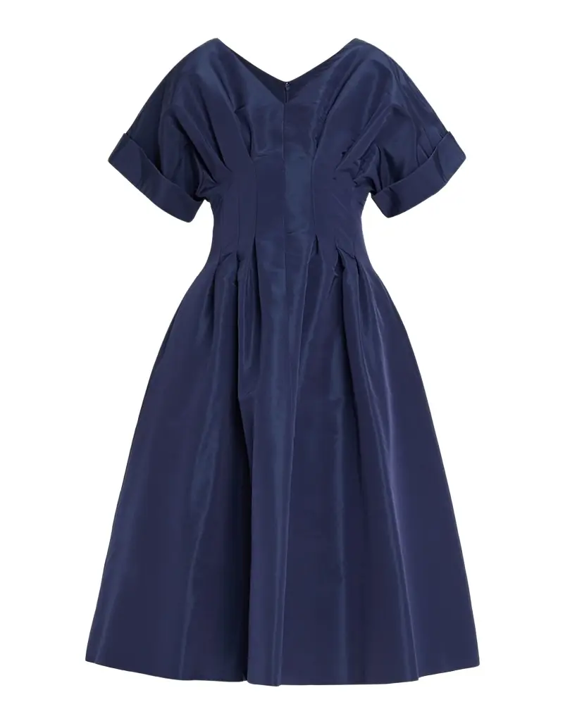 V-Neck Pleated Short-Sleeve Midi Dress V-Neck Pleated Short-Sleeve Midi Dress