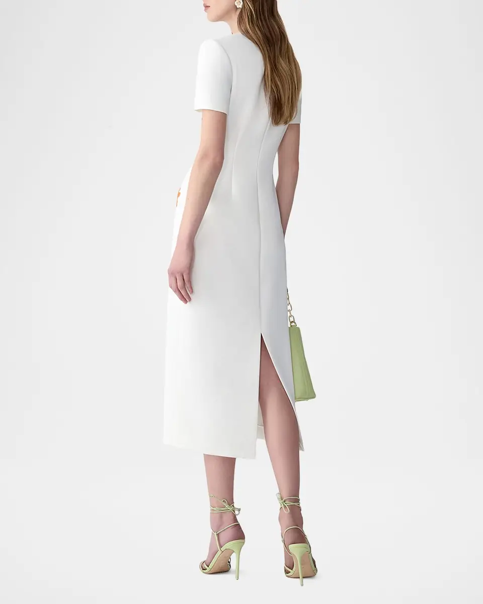 Carolina Herrera Flower-Print Crepe Short-Sleeve Midi Dress | Thumbnail 3 Carolina Herrera Flower-Print Crepe Short-Sleeve Midi Dress | Thumbnail 3
