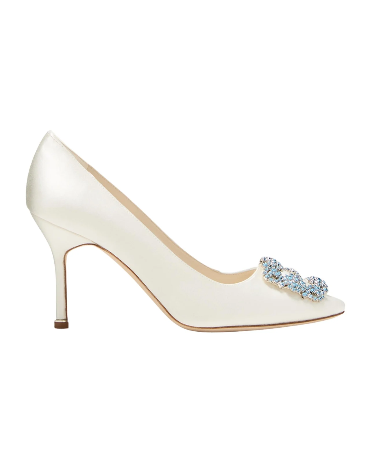 Manolo Blahnik 90mm Hangisi Satin Pumps with Crystal Buckle