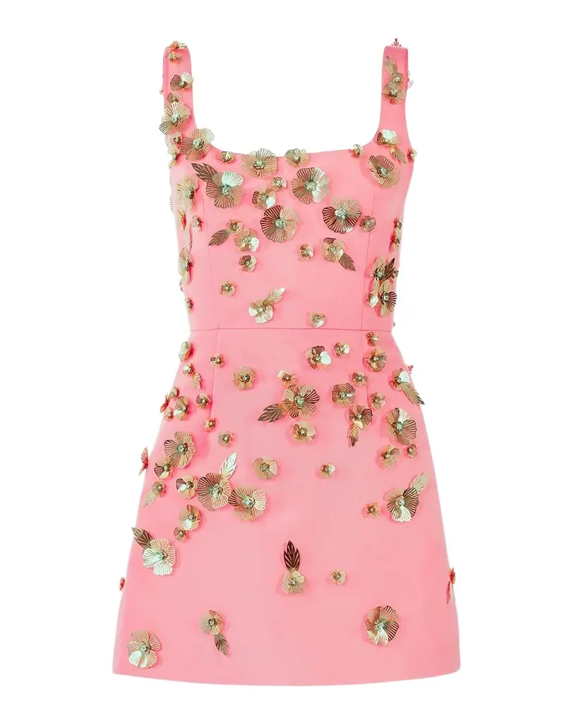 Carolina Herrera Crystal Flower Applique Sleeveless Mini Dress | Image 1 Carolina Herrera Crystal Flower Applique Sleeveless Mini Dress | Image 1
