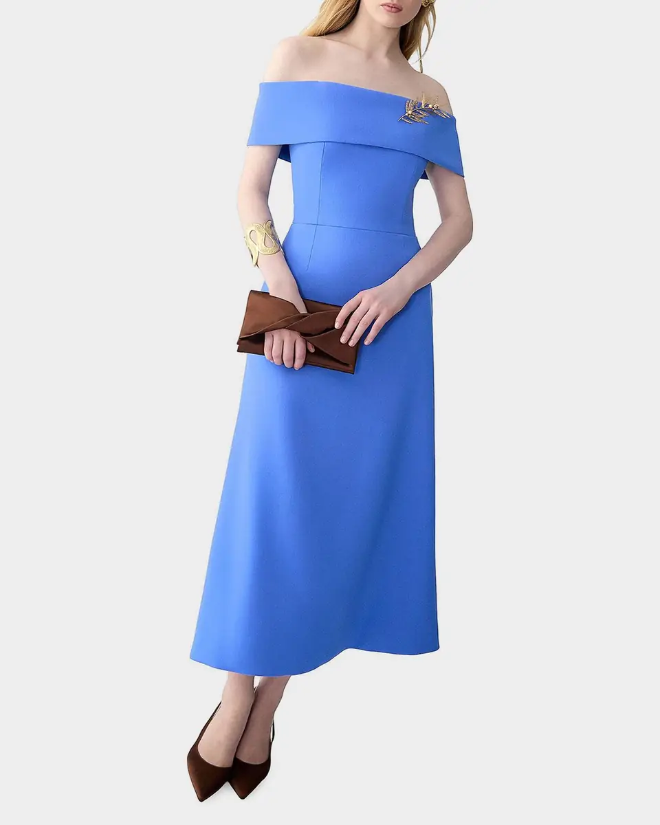Carolina Herrera Off-Shoulder A-Line Midi Dress | Thumbnail 4 Carolina Herrera Off-Shoulder A-Line Midi Dress | Thumbnail 4