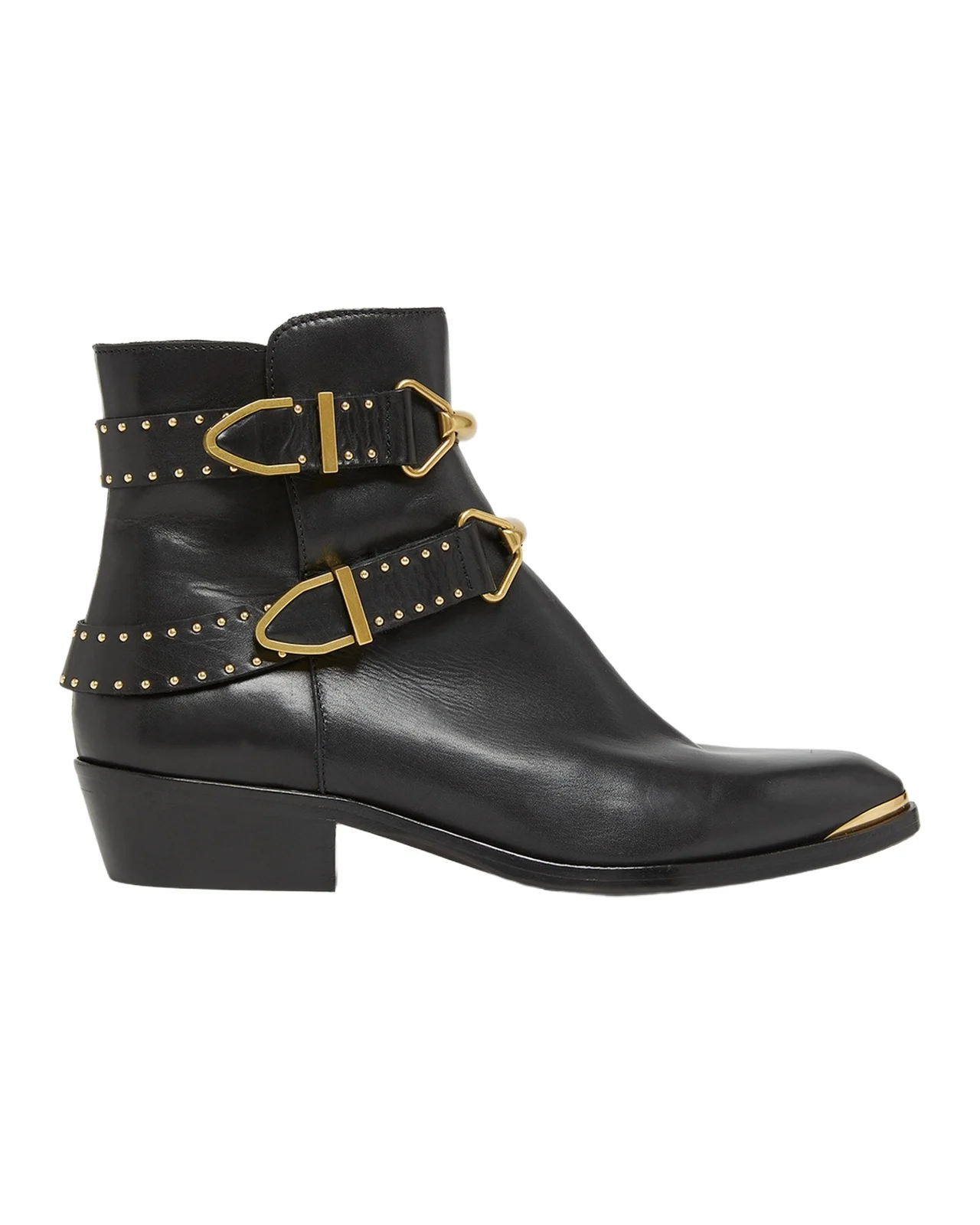 Zalya Studded Leather Buckle Ankle Boots