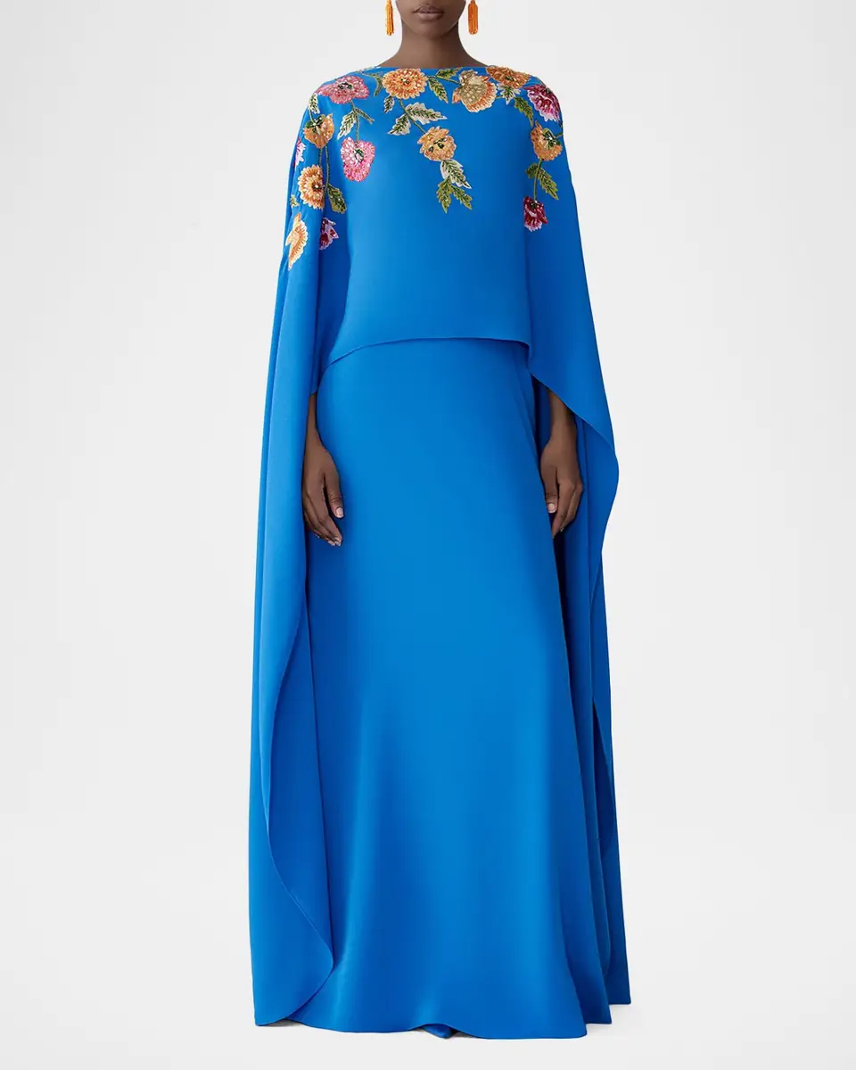 Carolina Herrera Floral Embroidered Cape Caftan Gown | Thumbnail 2