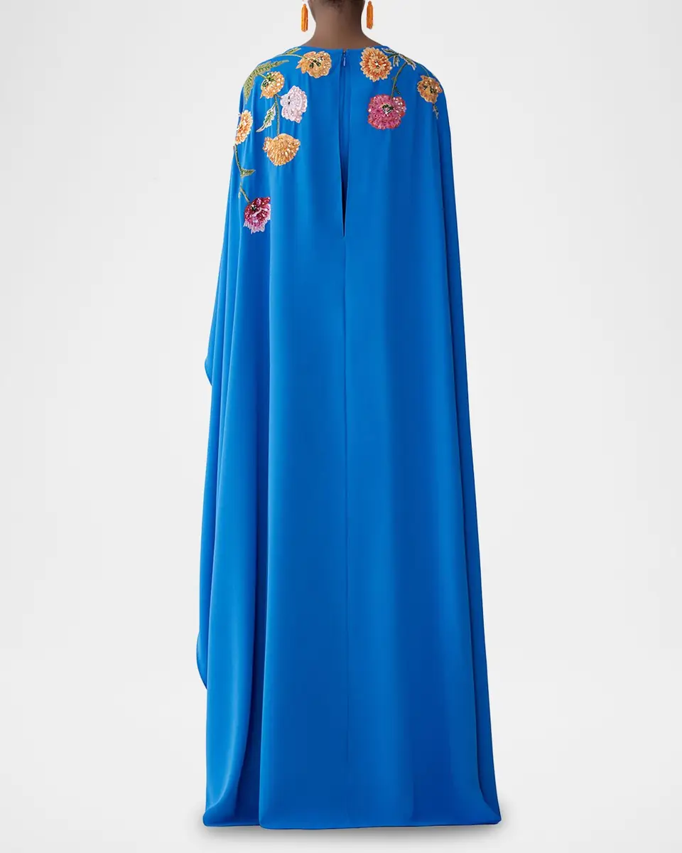 Carolina Herrera Floral Embroidered Cape Caftan Gown | Thumbnail 3