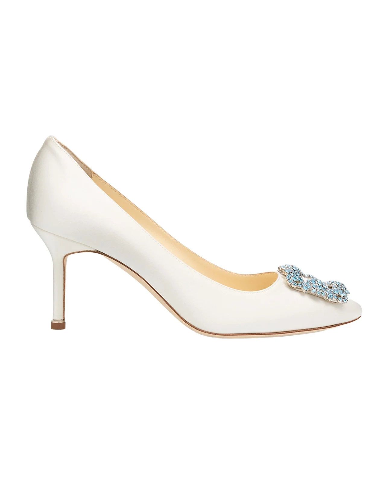 Manolo Blahnik 70mm Hangisi Satin Pumps with Crystal Buckle