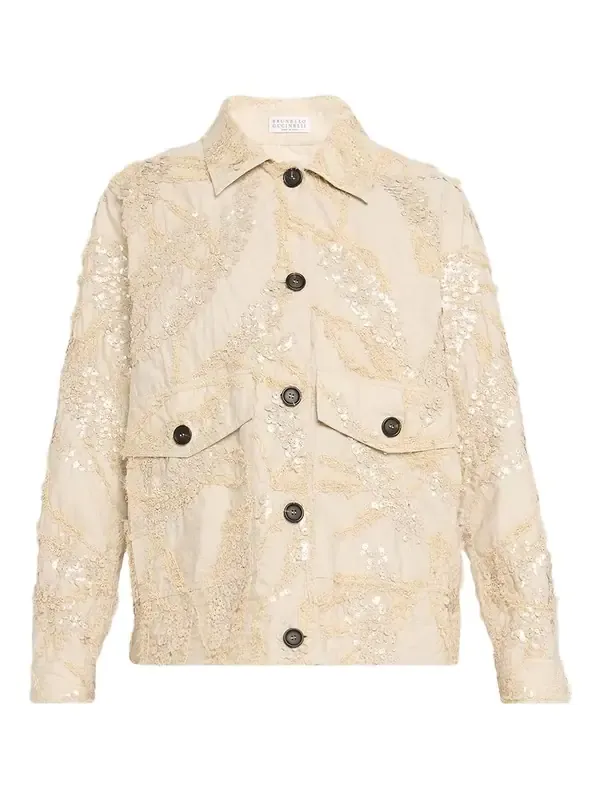 Brunello Cucinelli Embroidered Techno Cotton Poplin Deconstructed Shacket