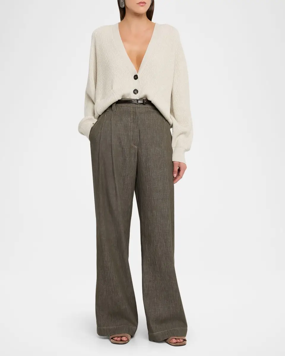 Brunello Cucinelli Sparkling Wool Rib V-Neck Cardigan | Thumbnail 2 Brunello Cucinelli Sparkling Wool Rib V-Neck Cardigan | Thumbnail 2