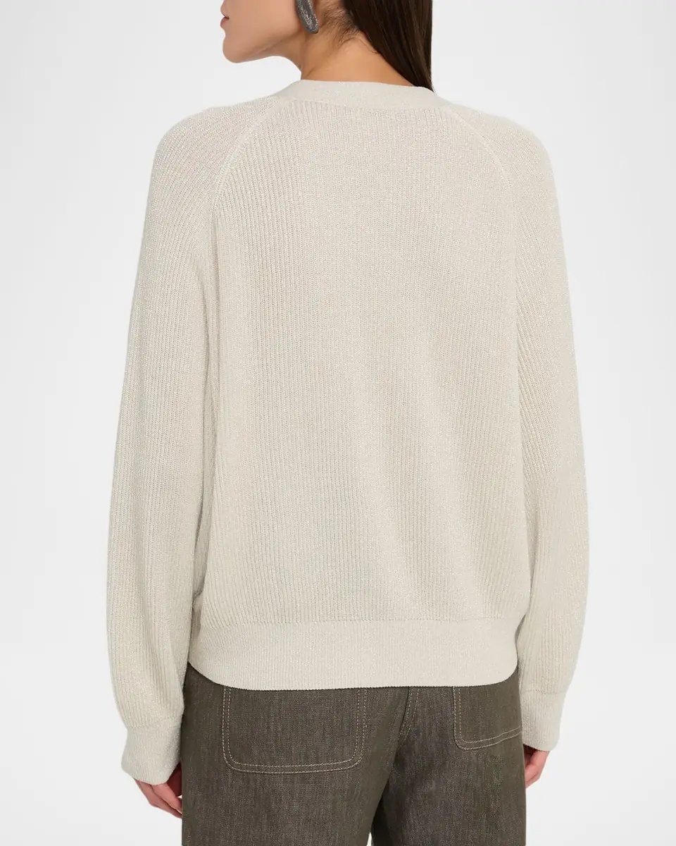 Brunello Cucinelli Sparkling Wool Rib V-Neck Cardigan | Thumbnail 3 Brunello Cucinelli Sparkling Wool Rib V-Neck Cardigan | Thumbnail 3