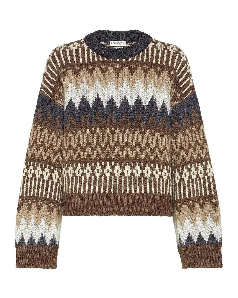 Fair Isle Paillette Cashmere Crewneck Sweater Fair Isle Paillette Cashmere Crewneck Sweater