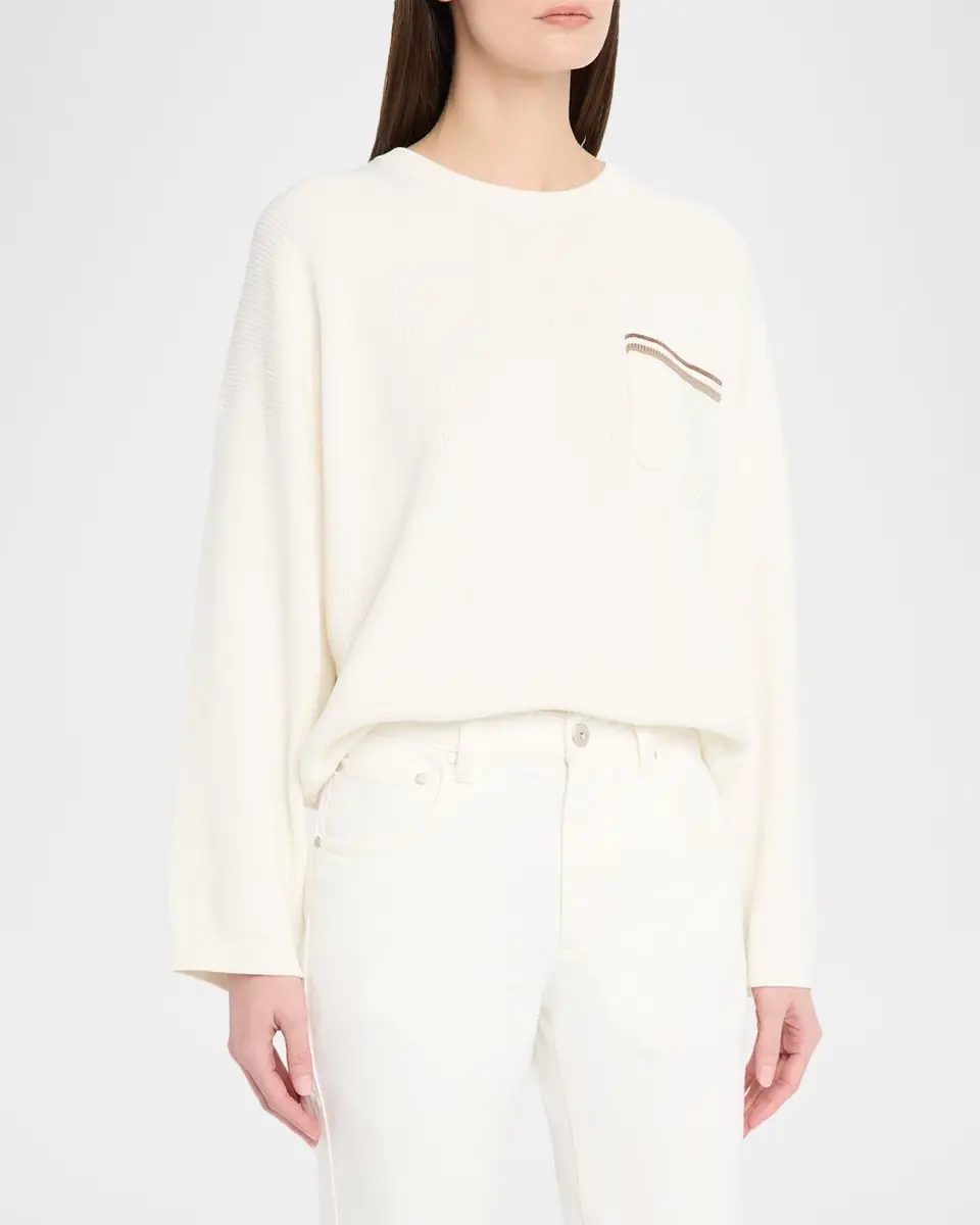 Brunello Cucinelli Monili-Pocket Cotton English Rib Crewneck Sweater | Thumbnail 4 Brunello Cucinelli Monili-Pocket Cotton English Rib Crewneck Sweater | Thumbnail 4