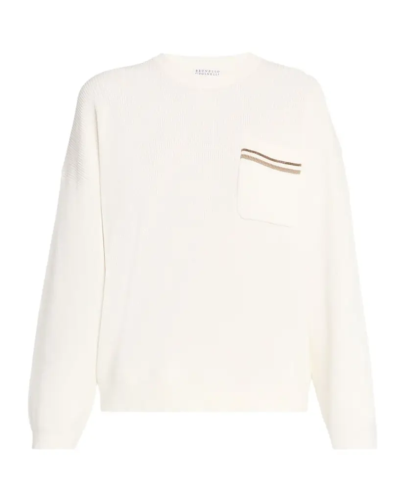 Monili-Pocket Cotton English Rib Crewneck Sweater
