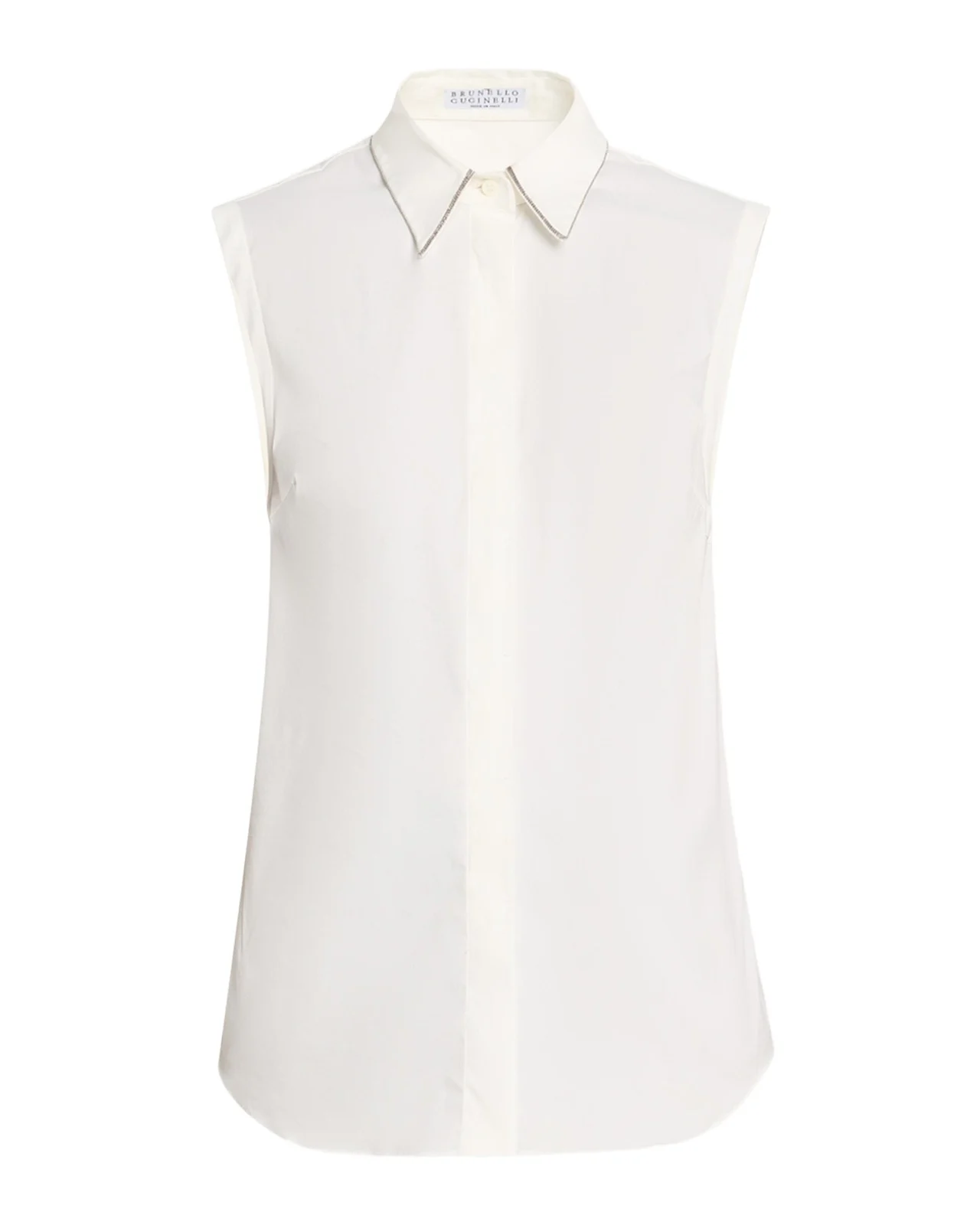 Cotton Poplin Sleeveless Top With Monili Trim