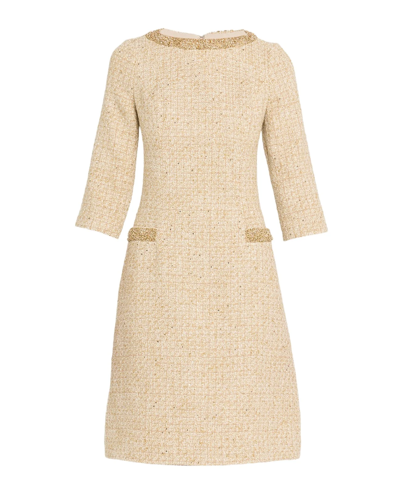 Rickie Freeman for Teri Jon Metallic Boucle Jewel-Trim A-Line Dress