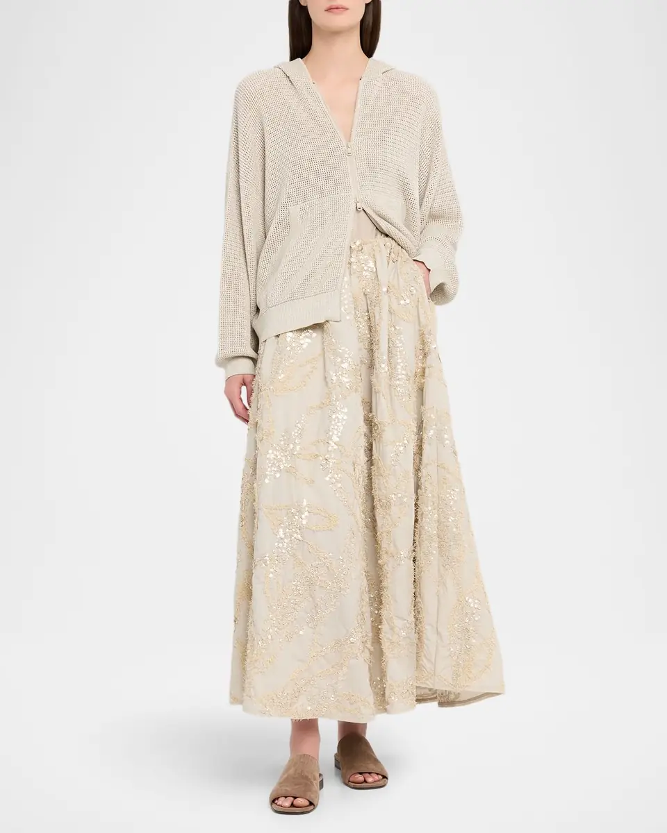 Brunello Cucinelli Sparkling Cotton Net Zip Hoodie | Thumbnail 2