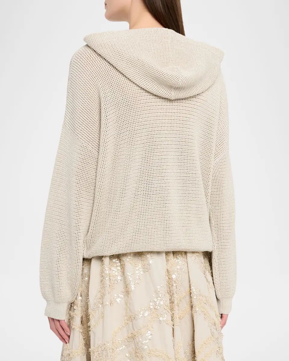 Brunello Cucinelli Sparkling Cotton Net Zip Hoodie | Thumbnail 3