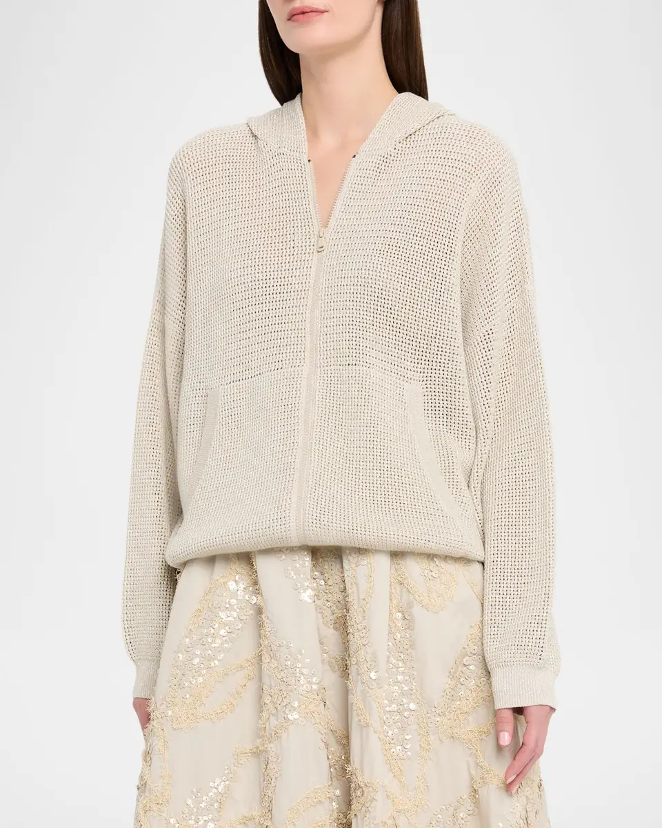 Brunello Cucinelli Sparkling Cotton Net Zip Hoodie | Thumbnail 4