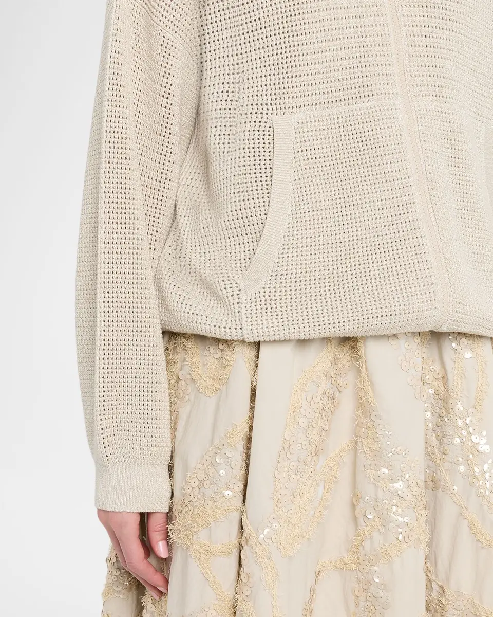 Brunello Cucinelli Sparkling Cotton Net Zip Hoodie | Thumbnail 5