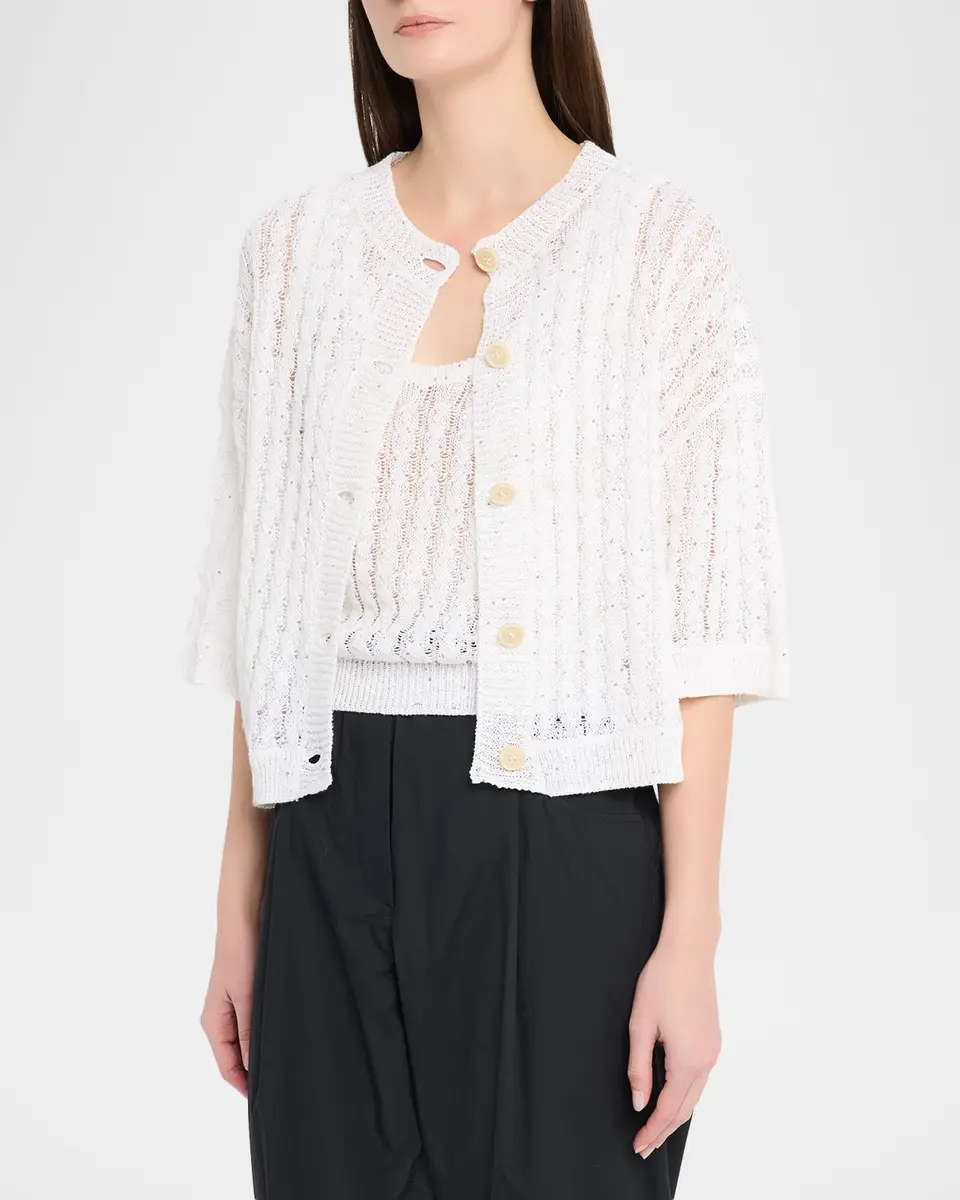 Brunello Cucinelli Linen Pailette Charming Cable-Knit Cardigan | Thumbnail 4 Brunello Cucinelli Linen Pailette Charming Cable-Knit Cardigan | Thumbnail 4