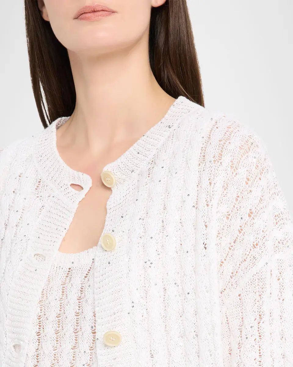 Brunello Cucinelli Linen Pailette Charming Cable-Knit Cardigan | Thumbnail 5 Brunello Cucinelli Linen Pailette Charming Cable-Knit Cardigan | Thumbnail 5