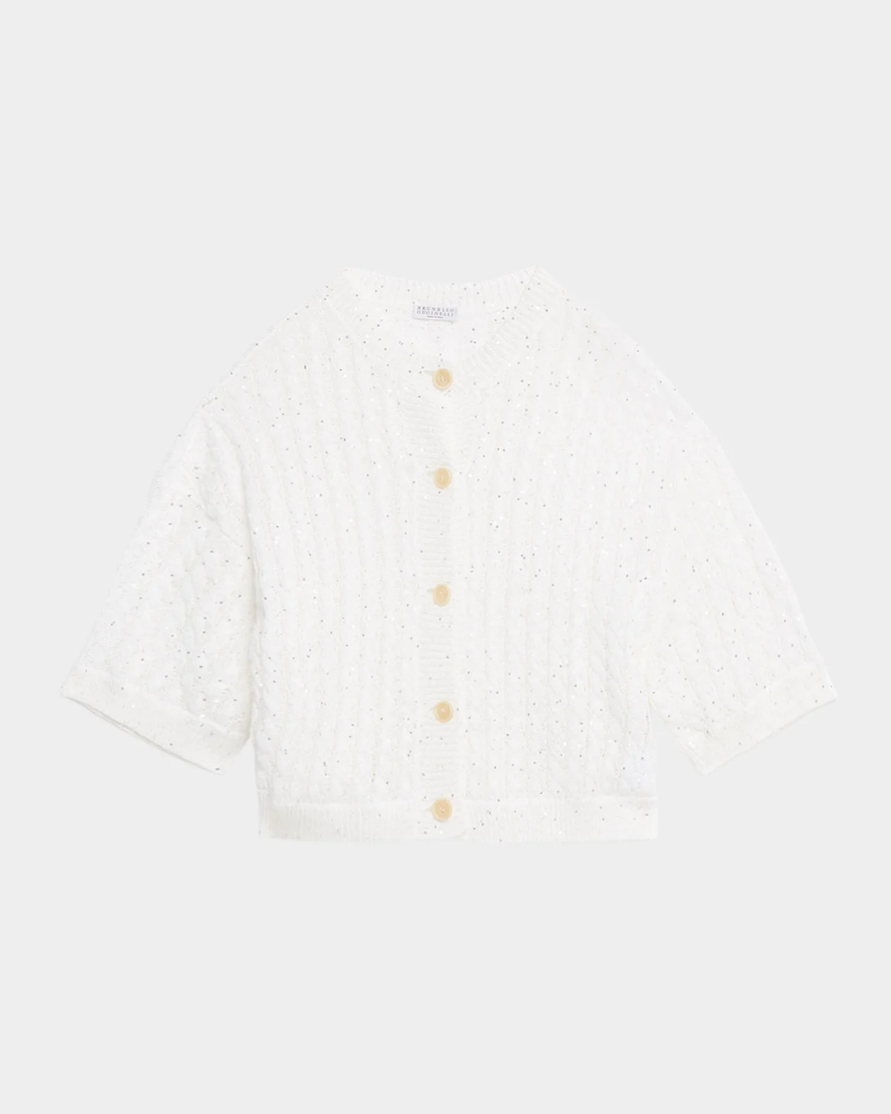 Brunello Cucinelli Linen Pailette Charming Cable-Knit Cardigan