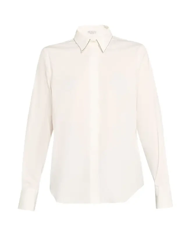 Monili-Trim Cotton Poplin Button-Down Shirt