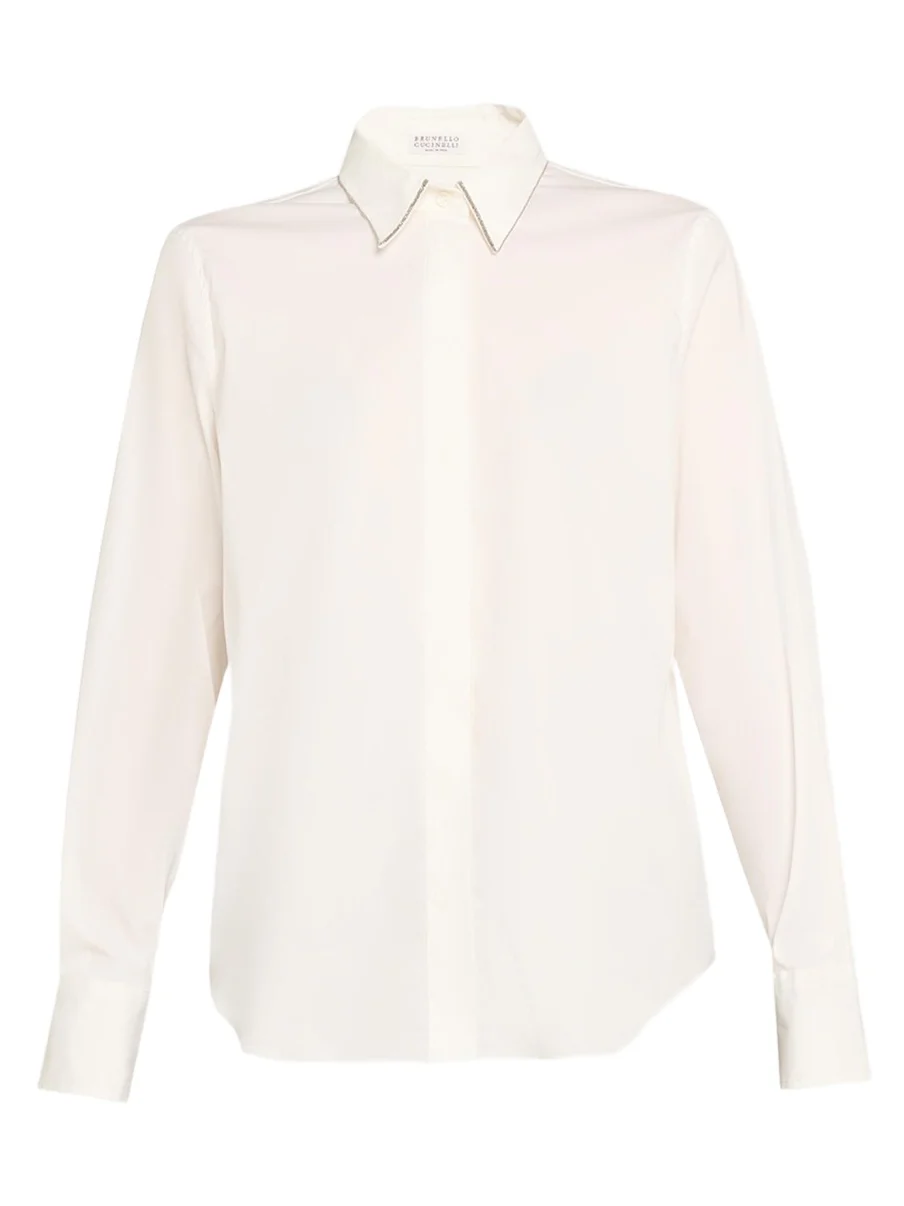 Monili-Trim Cotton Poplin Button-Down Shirt Monili-Trim Cotton Poplin Button-Down Shirt