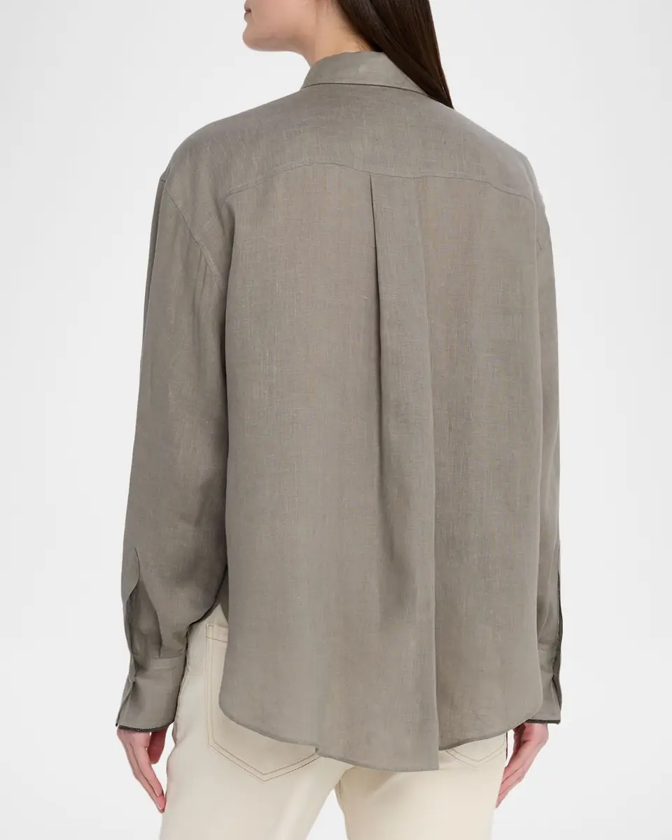 Brunello Cucinelli Linen Long-Sleeve Button-Down Shirt | Thumbnail 3 Brunello Cucinelli Linen Long-Sleeve Button-Down Shirt | Thumbnail 3