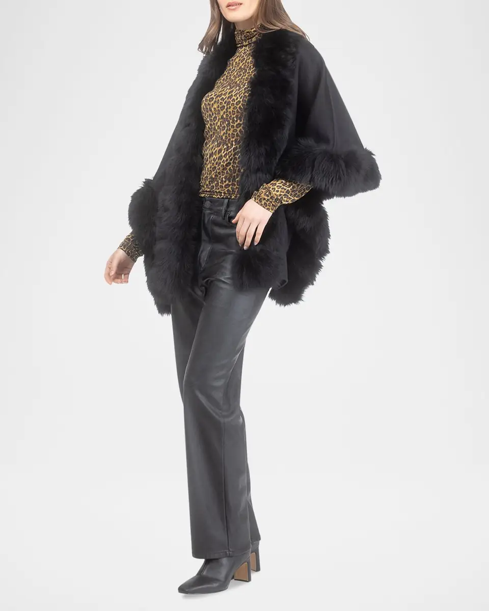 Gorski Reversible Loro Piana Cashmere-Wool Shawl with Merinillo Lamb Shearling Trim | Thumbnail 2 Gorski Reversible Loro Piana Cashmere-Wool Shawl with Merinillo Lamb Shearling Trim | Thumbnail 2