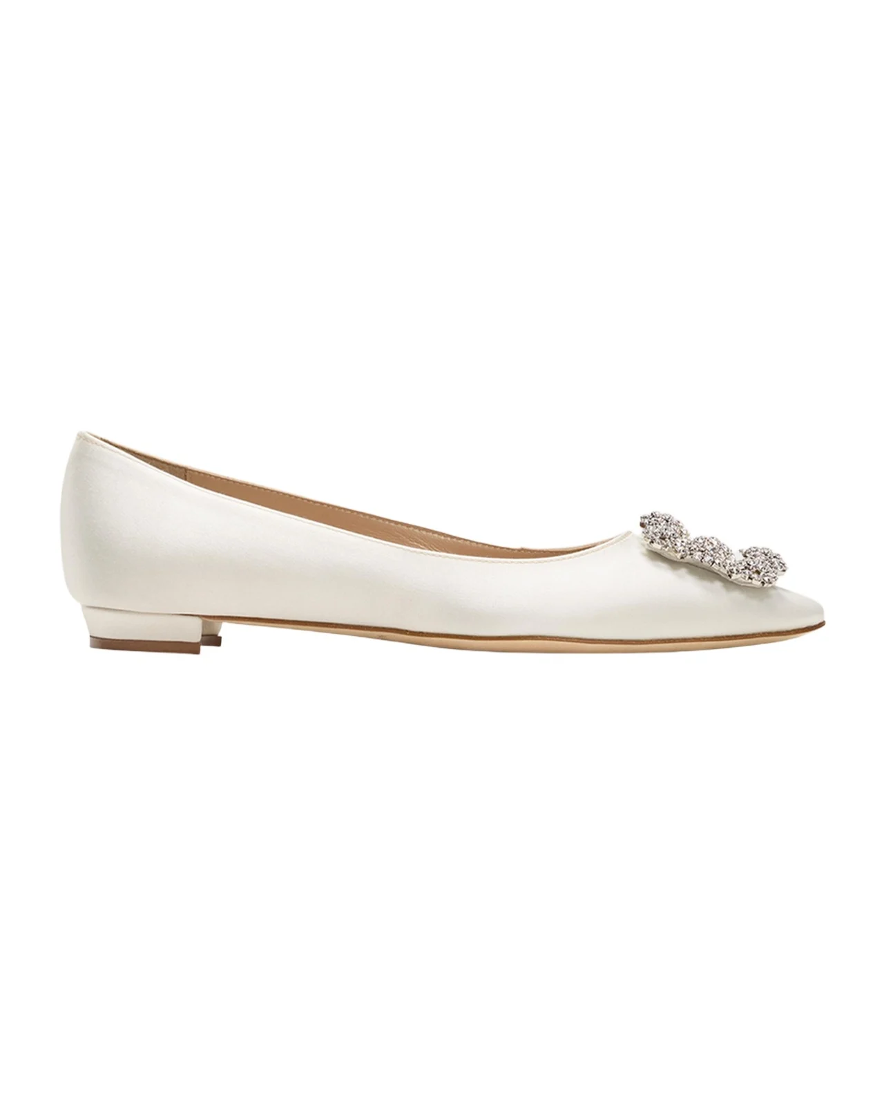 Manolo Blahnik Hangisi Satin Buckle Ballerina Flats