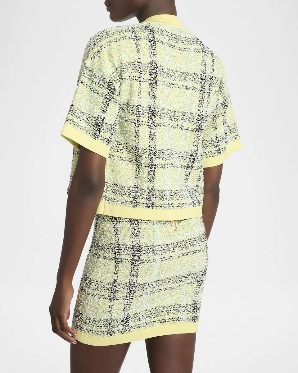 Balmain Paillette Check Tweed Short-Sleeve Cardigan | Thumbnail 3 Balmain Paillette Check Tweed Short-Sleeve Cardigan | Thumbnail 3