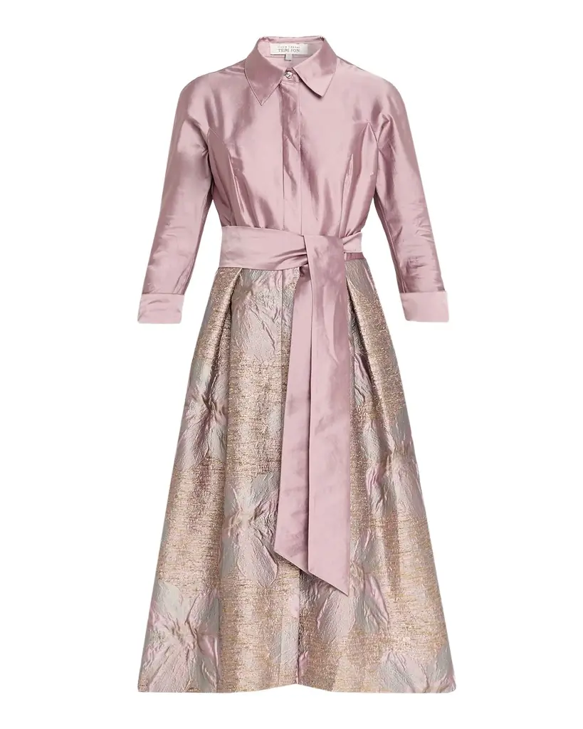 Rickie Freeman for Teri Jon Taffeta Floral Jacquard Midi Shirtdress | Image 1 Rickie Freeman for Teri Jon Taffeta Floral Jacquard Midi Shirtdress | Image 1
